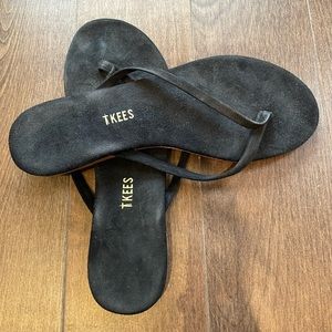 TKEES Black Suede Minimalist Flip Flop Sandals
